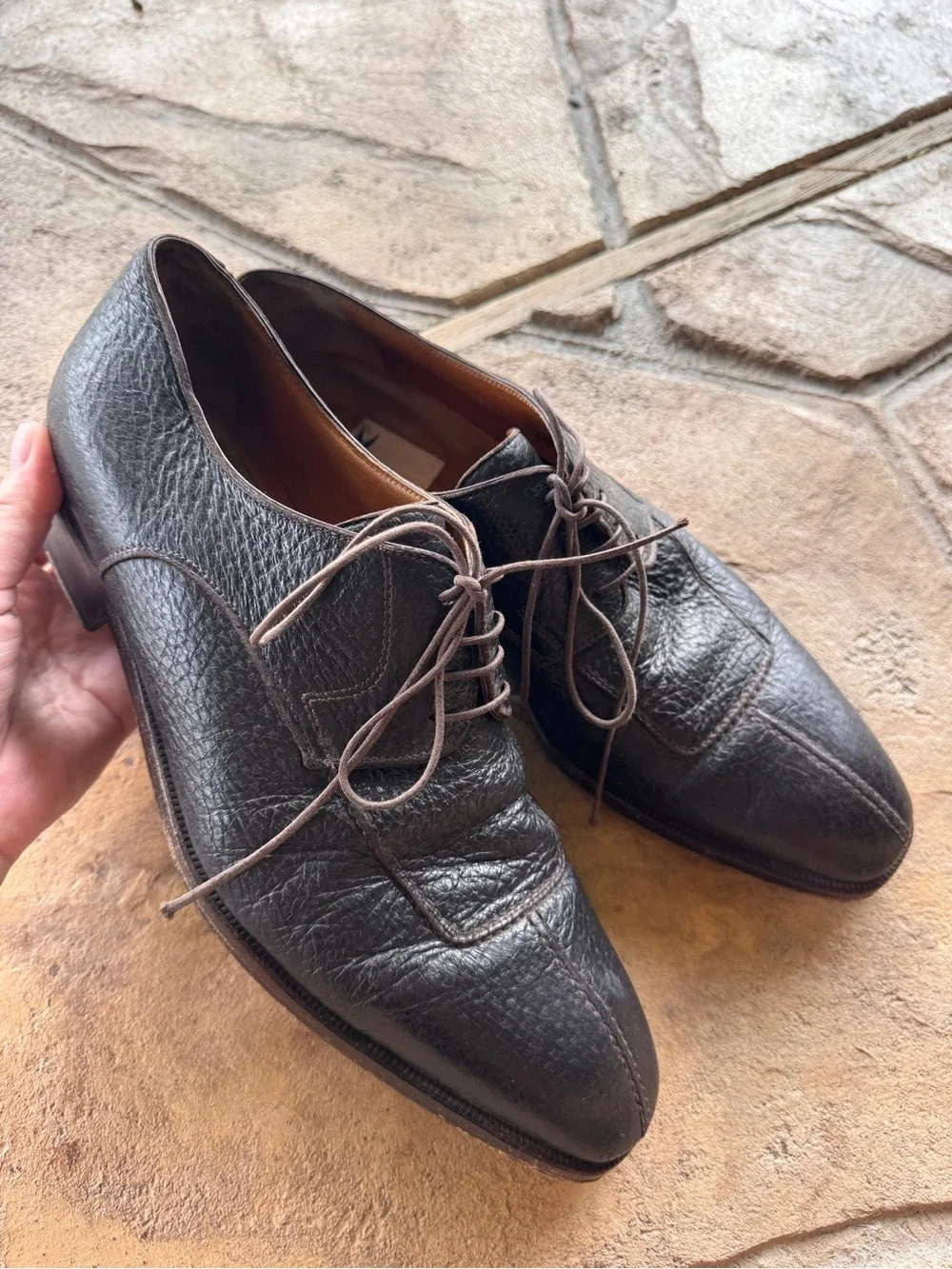 Moreschi Brown Pebbled Leather Derby Shoes Italy Men’s US 10.5  Lace Up
